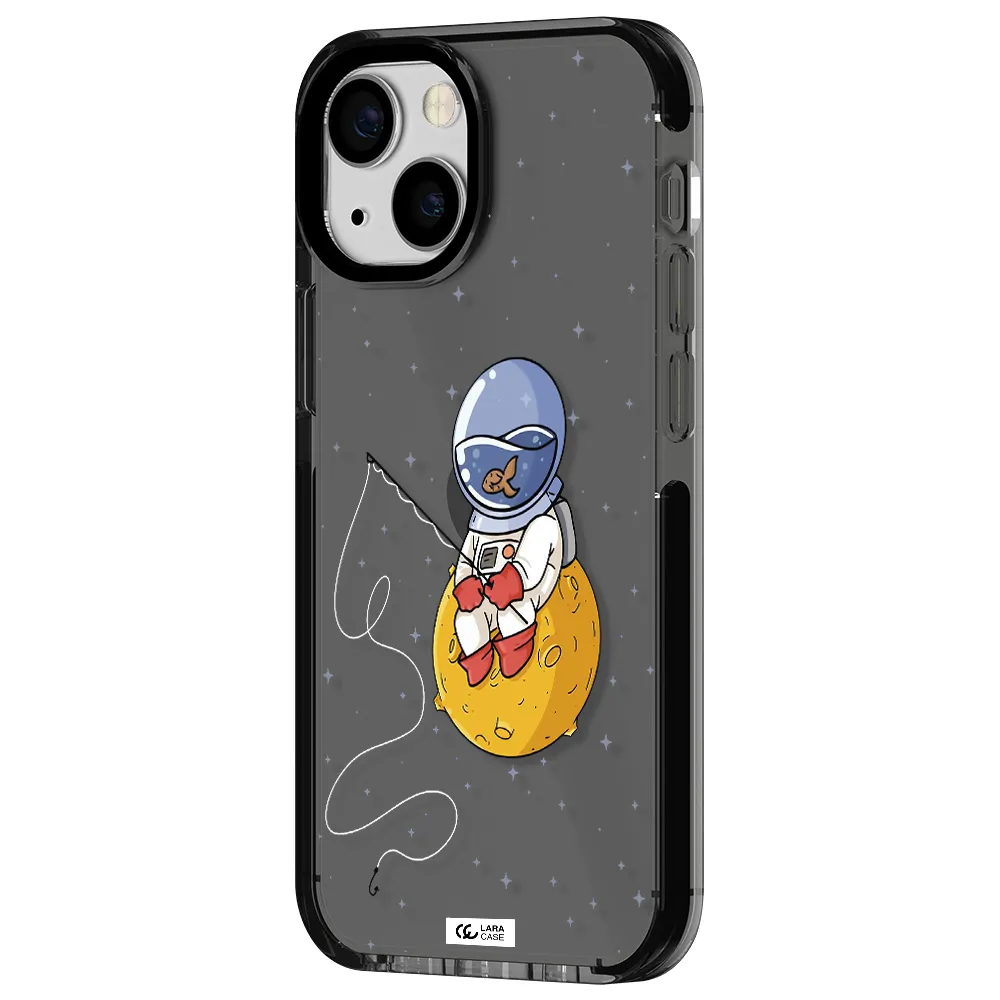 a cartoon of an astronaut sitting on a moon Apple iPhone 13 mini impact Smoke Black Case