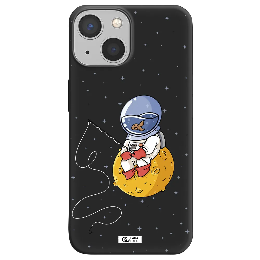 a cartoon of an astronaut sitting on a moon Apple iPhone 13 mini Silicone black Case