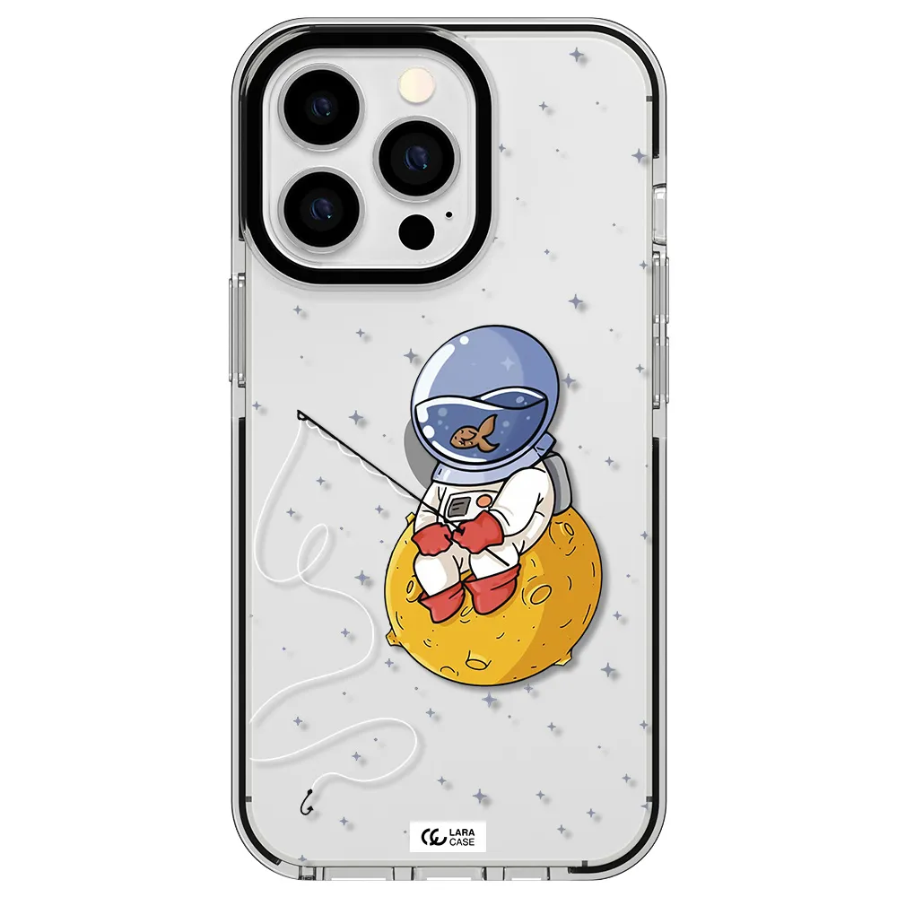 a cartoon of an astronaut sitting on a moon Apple iPhone 13 Pro impact black border Case