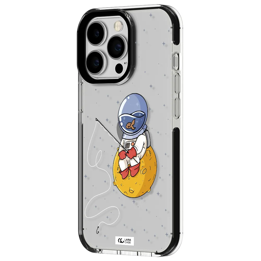 a cartoon of an astronaut sitting on a moon Apple iPhone 13 Pro impact black border Case