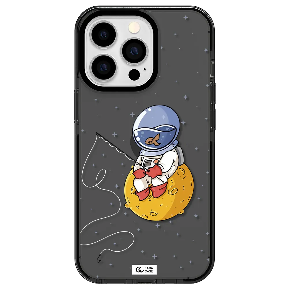 a cartoon of an astronaut sitting on a moon Apple iPhone 13 Pro impact Smoke Black Case