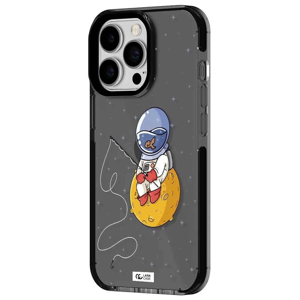 a cartoon of an astronaut sitting on a moon Apple iPhone 13 Pro impact Smoke Black Case