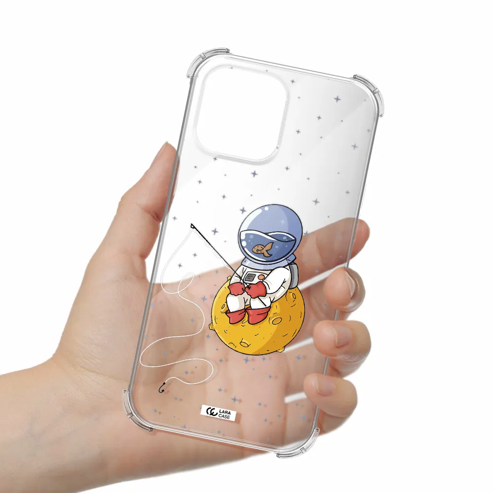 a cartoon of an astronaut sitting on a moon Apple iPhone 13 Pro Max Clear PC Case