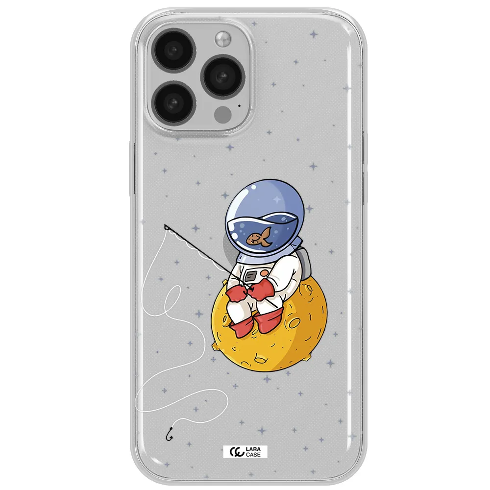 a cartoon of an astronaut sitting on a moon Apple iPhone 13 Pro Max Clear TPU Case