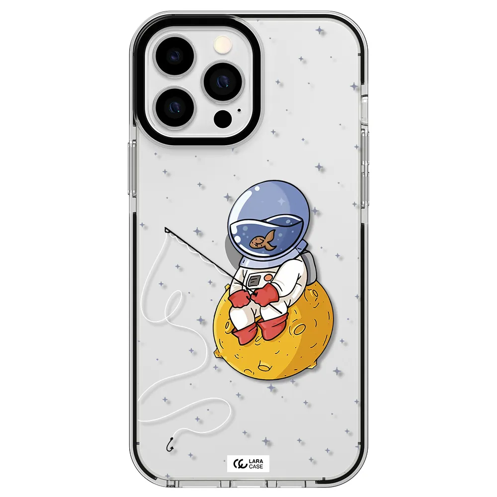 a cartoon of an astronaut sitting on a moon Apple iPhone 13 Pro Max impact black border Case