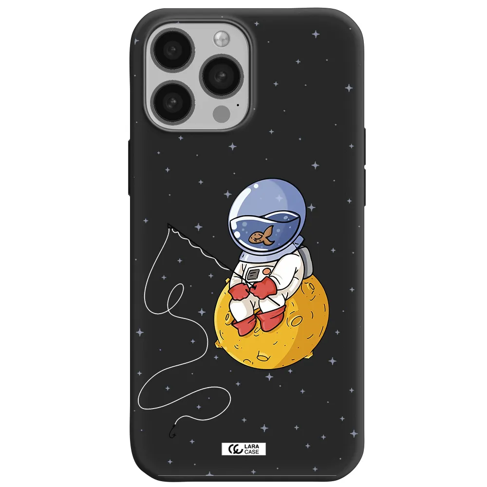 a cartoon of an astronaut sitting on a moon Apple iPhone 13 Pro Max Silicone black Case