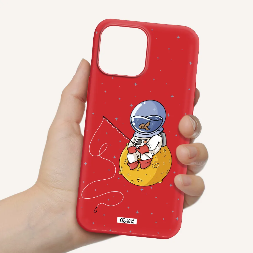 a cartoon of an astronaut sitting on a moon Apple iPhone 13 Pro Max Silicone Imperial Red Case