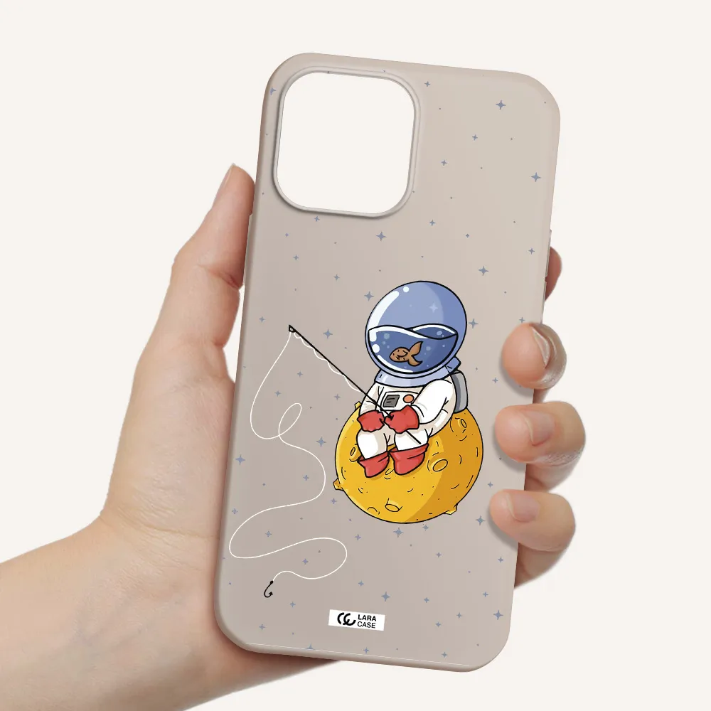 a cartoon of an astronaut sitting on a moon Apple iPhone 13 Pro Max Silicone Stone Case