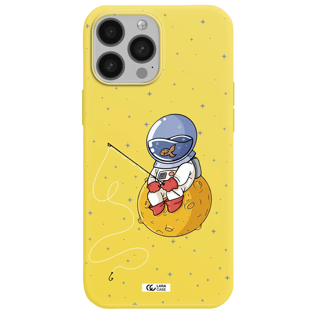 a cartoon of an astronaut sitting on a moon Apple iPhone 13 Pro Silicone canary yellow Case