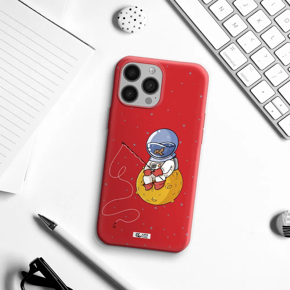 a cartoon of an astronaut sitting on a moon Apple iPhone 13 Pro Silicone Imperial Red Case