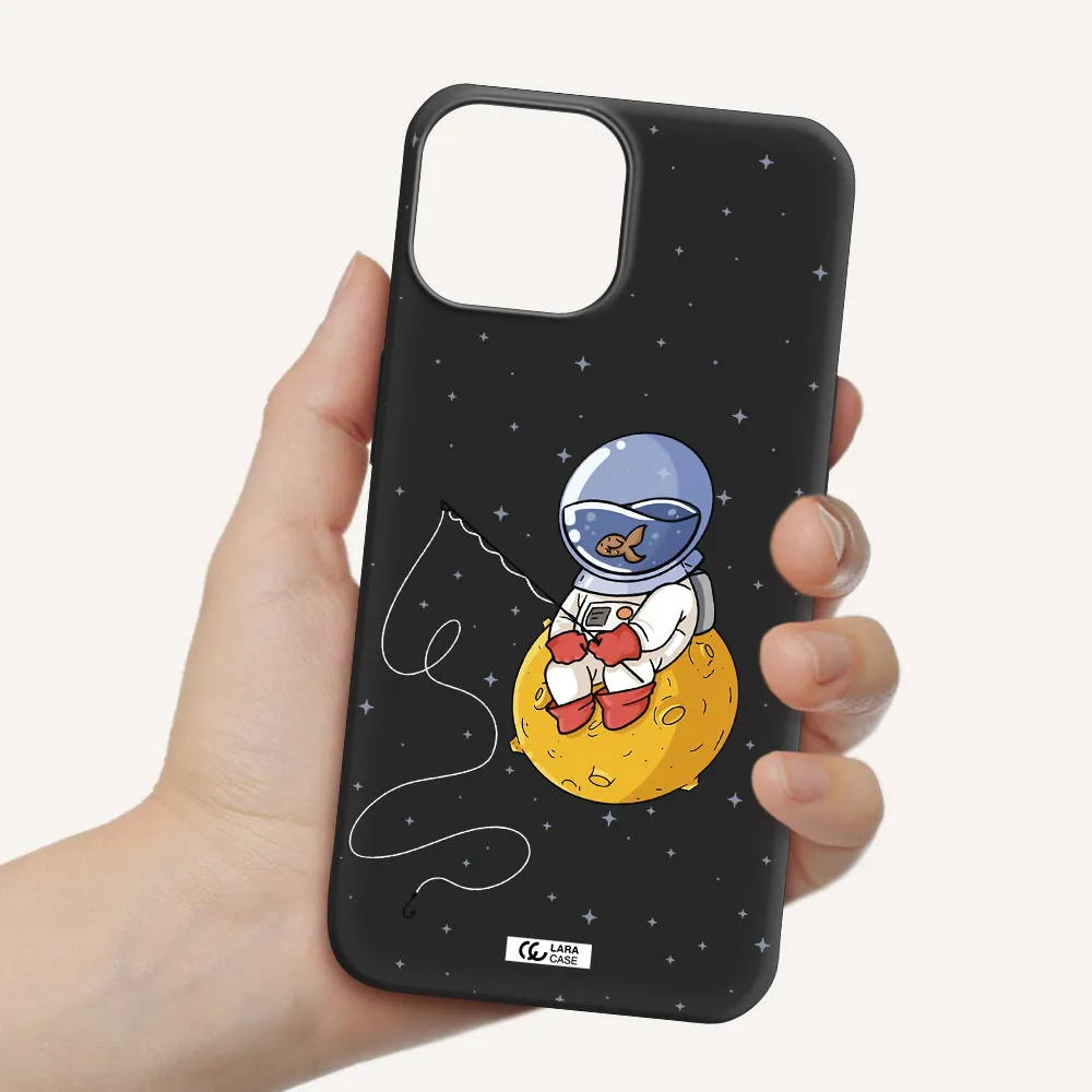 a cartoon of an astronaut sitting on a moon Apple iPhone 13 Silicone black Case