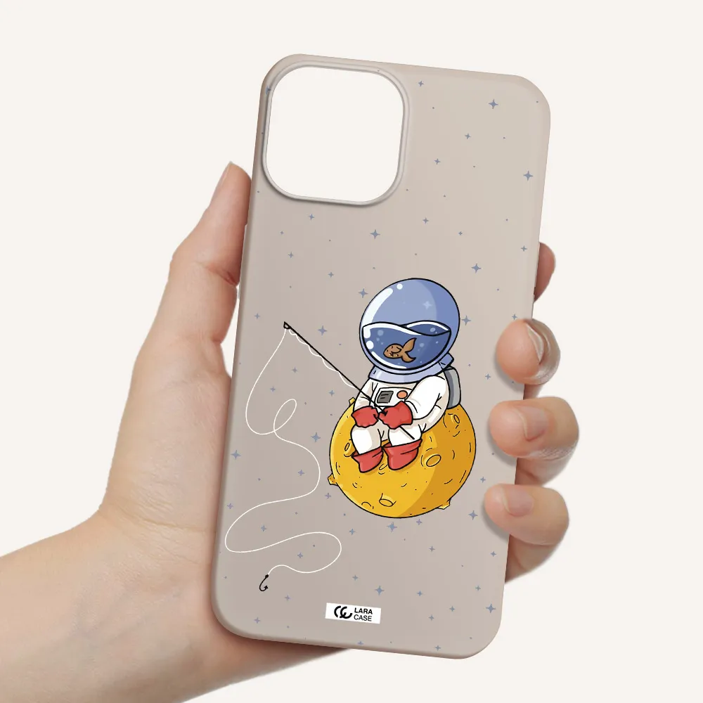 a cartoon of an astronaut sitting on a moon Apple iPhone 13 Silicone Stone Case