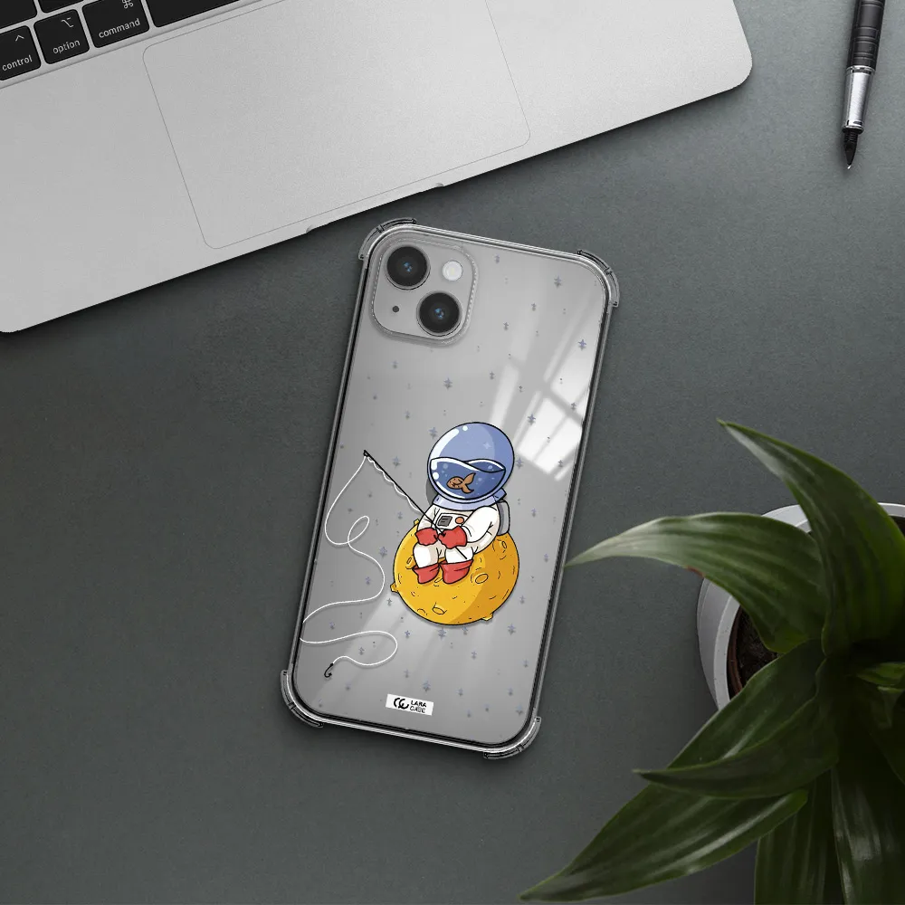 a cartoon of an astronaut sitting on a moon Apple iPhone 14 Clear PC Case