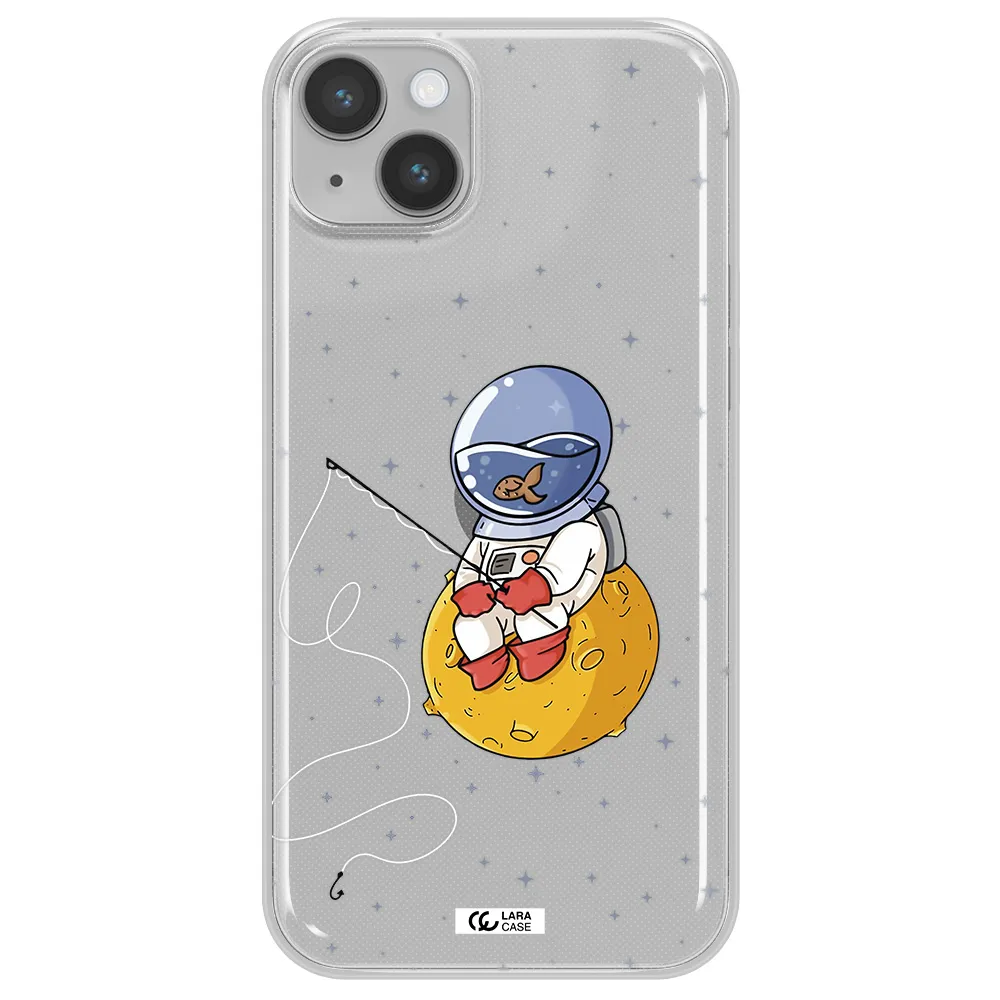 a cartoon of an astronaut sitting on a moon Apple iPhone 14 Clear TPU Case