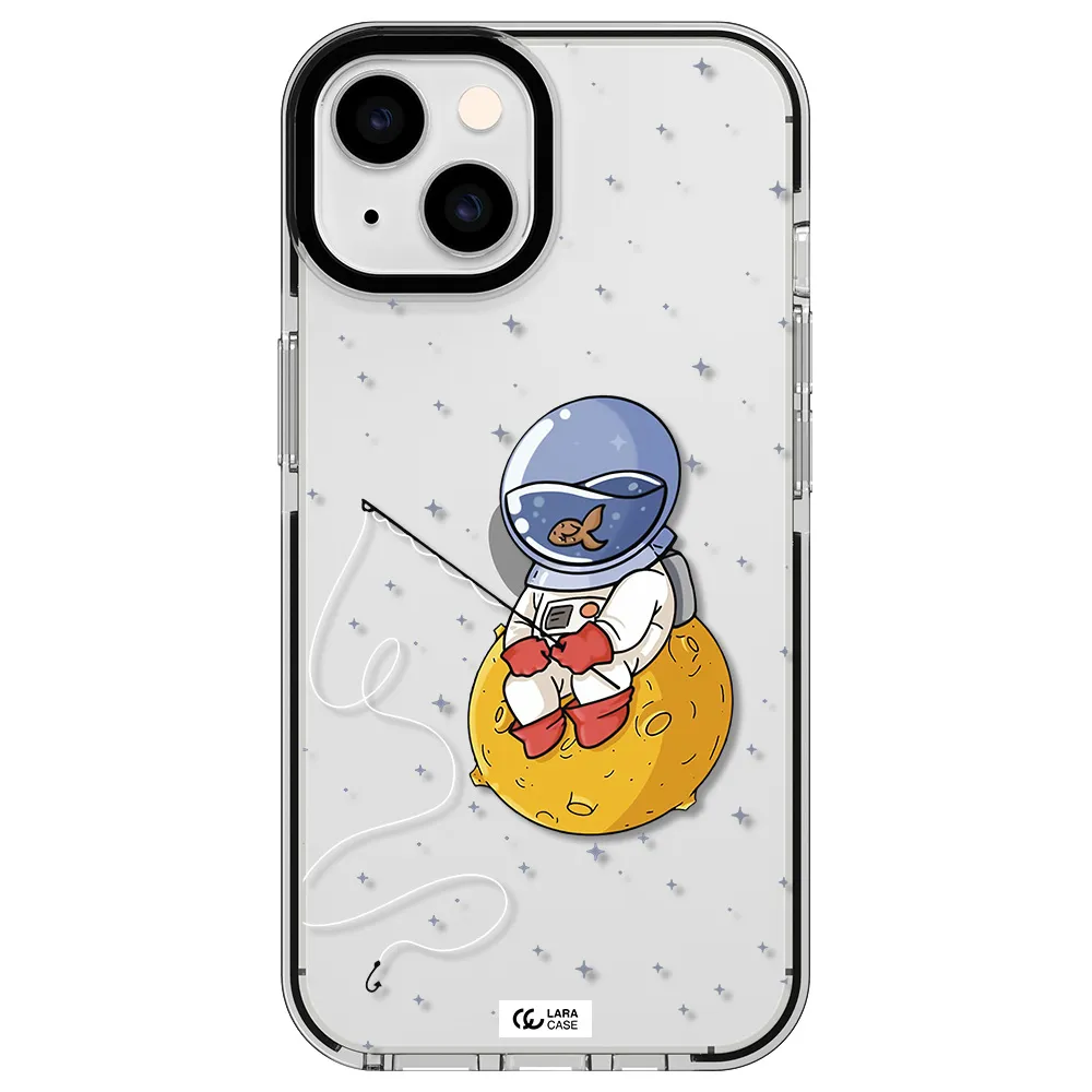 a cartoon of an astronaut sitting on a moon Apple iPhone 14 impact black border Case