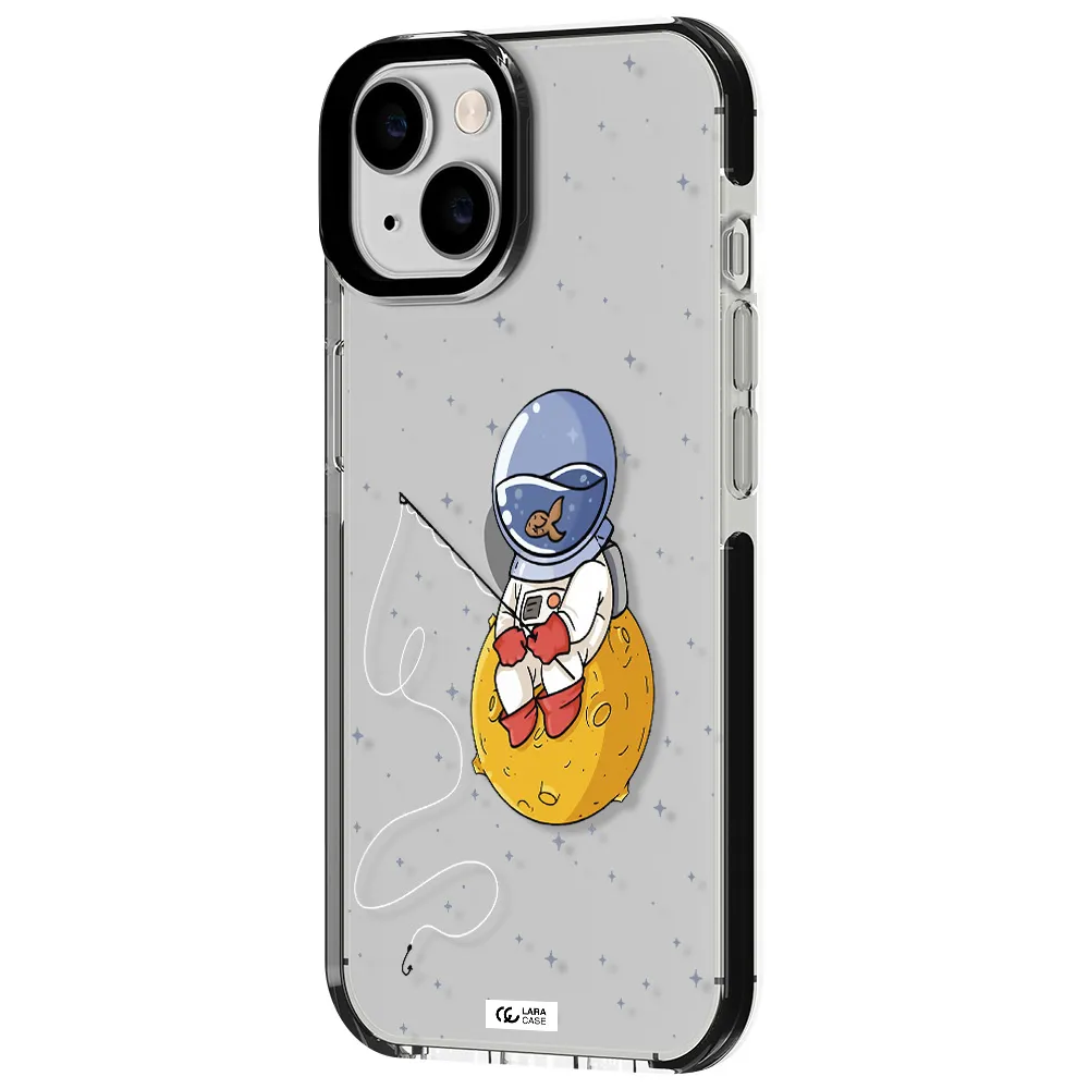 a cartoon of an astronaut sitting on a moon Apple iPhone 14 impact black border Case