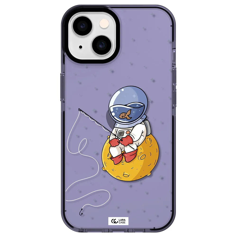 a cartoon of an astronaut sitting on a moon Apple iPhone 14 impact Lilac Case