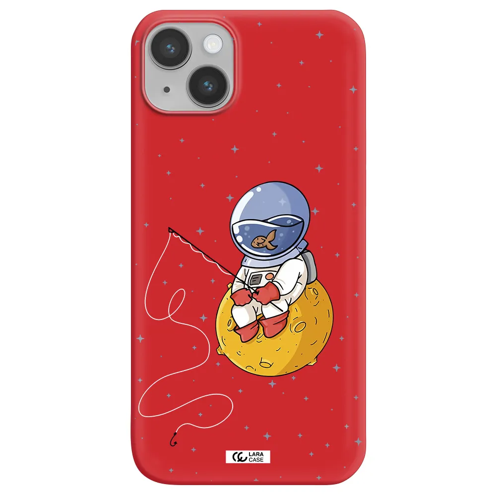 a cartoon of an astronaut sitting on a moon Apple iPhone 14 plus Silicone Imperial Red Case