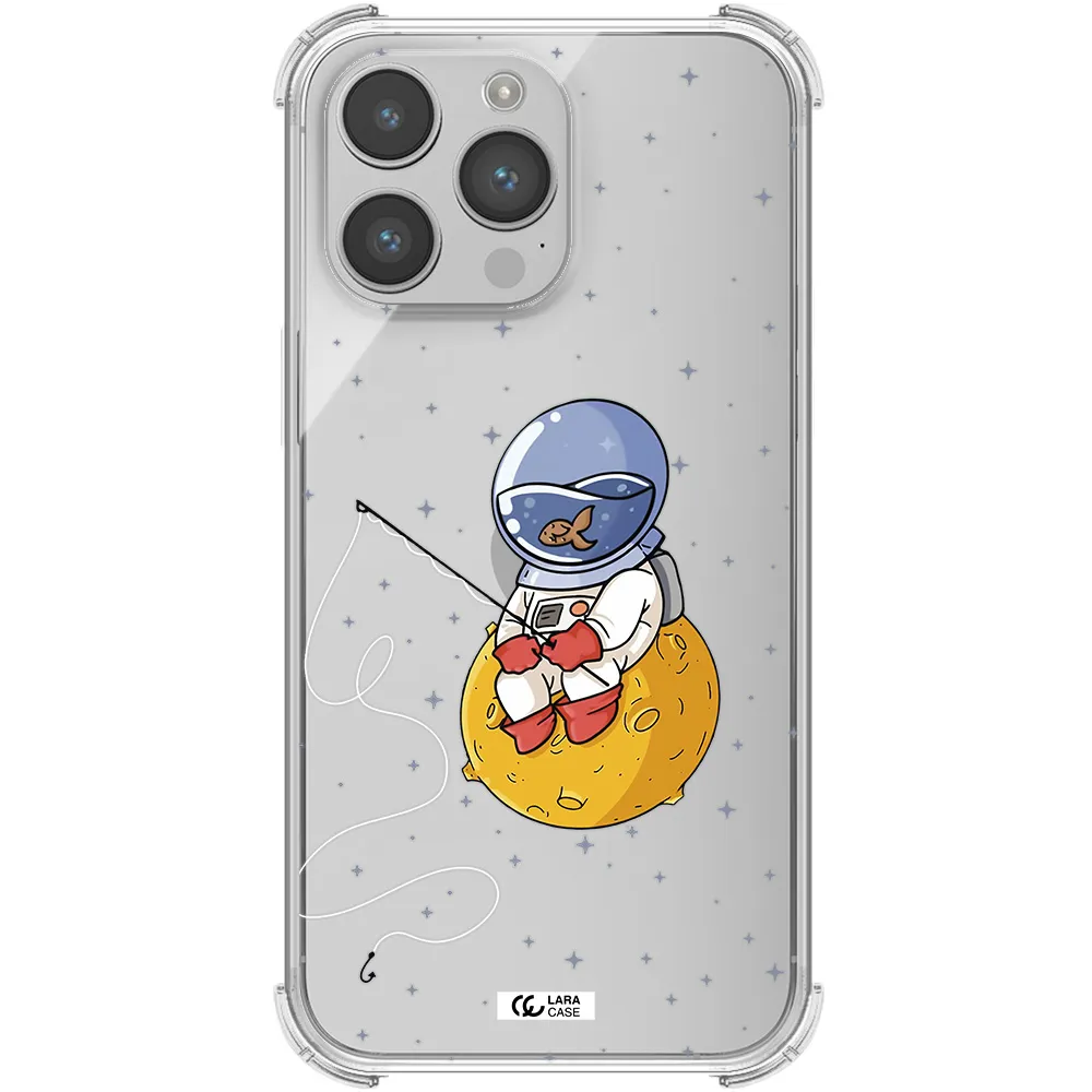 a cartoon of an astronaut sitting on a moon Apple iPhone 14 pro max Clear PC Case