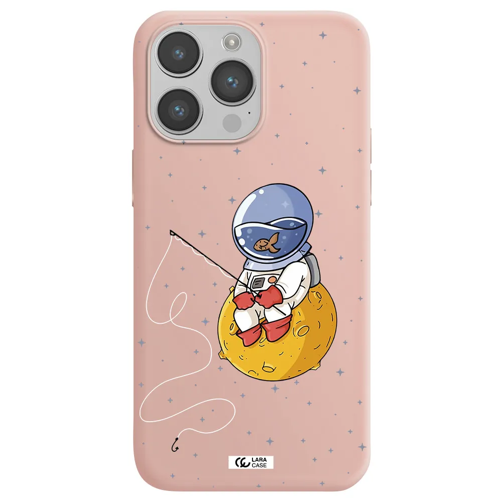 a cartoon of an astronaut sitting on a moon Apple iPhone 14 pro max Silicone pastel pink Case