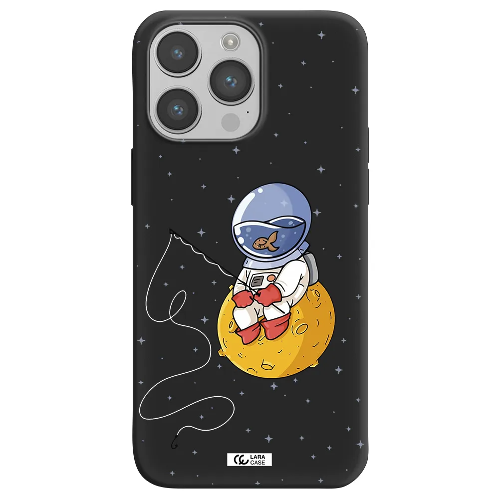 a cartoon of an astronaut sitting on a moon Apple iPhone 14 pro Silicone black Case