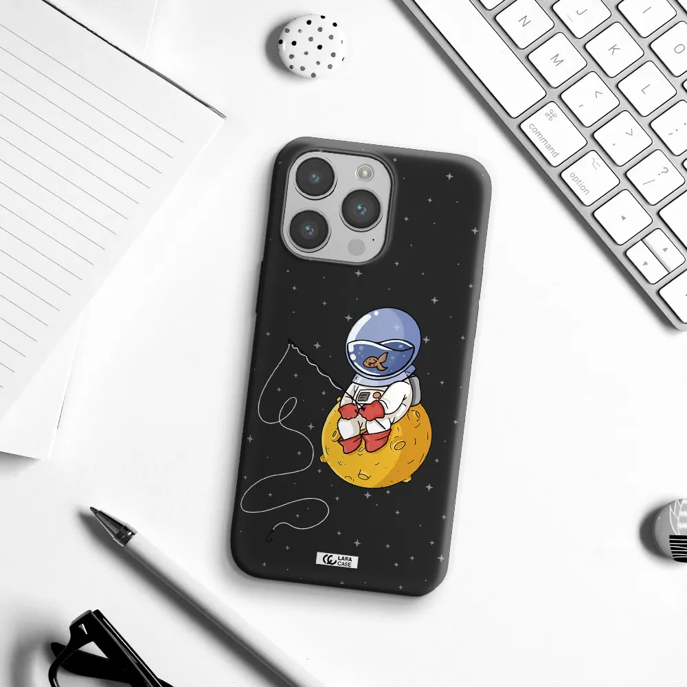 a cartoon of an astronaut sitting on a moon Apple iPhone 14 pro Silicone black Case