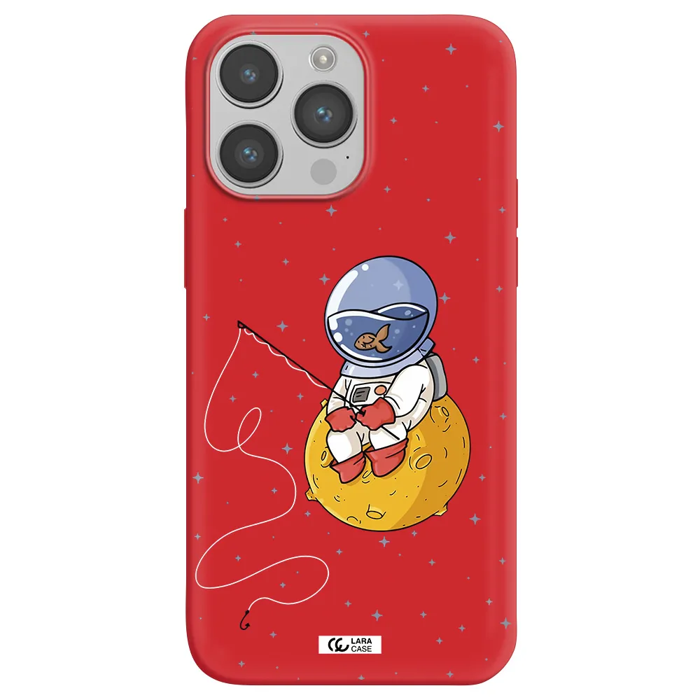 a cartoon of an astronaut sitting on a moon Apple iPhone 14 pro Silicone Imperial Red Case