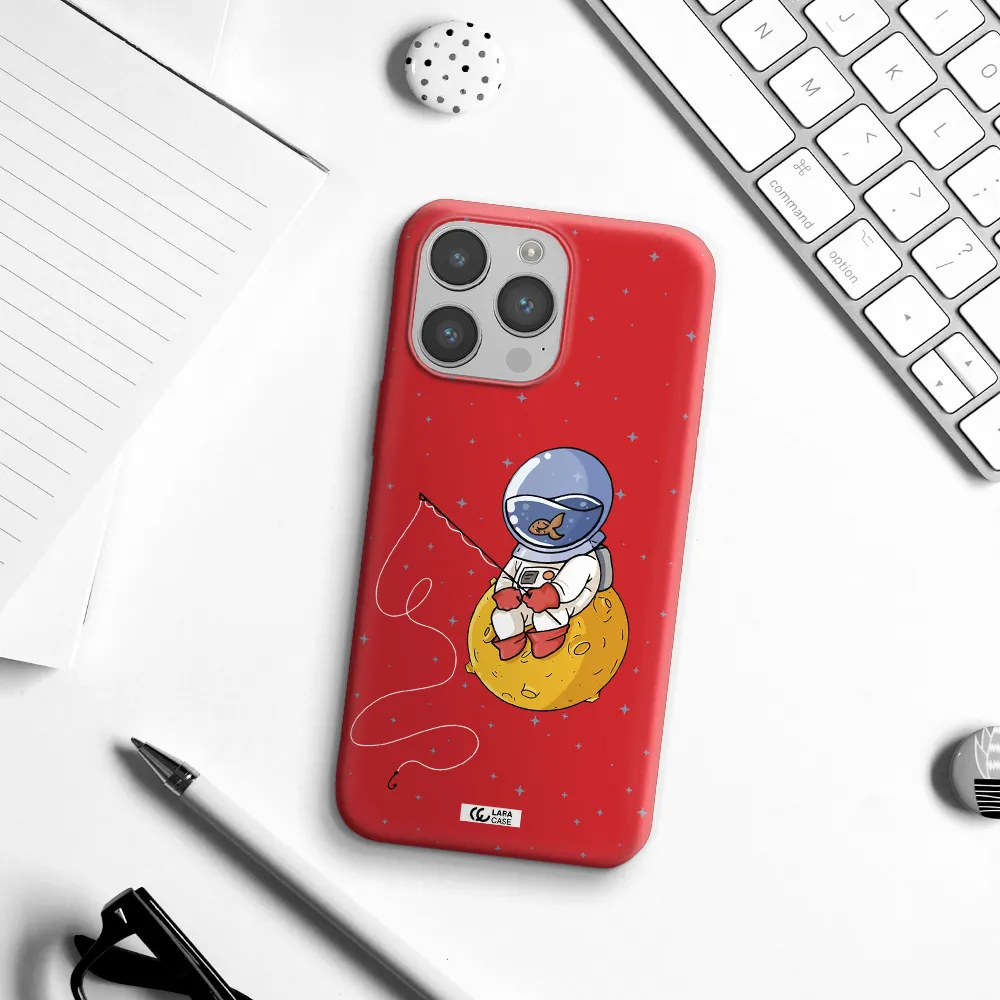 a cartoon of an astronaut sitting on a moon Apple iPhone 14 pro Silicone Imperial Red Case