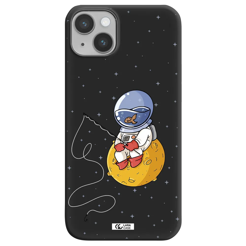 a cartoon of an astronaut sitting on a moon Apple iPhone 14 Silicone black Case