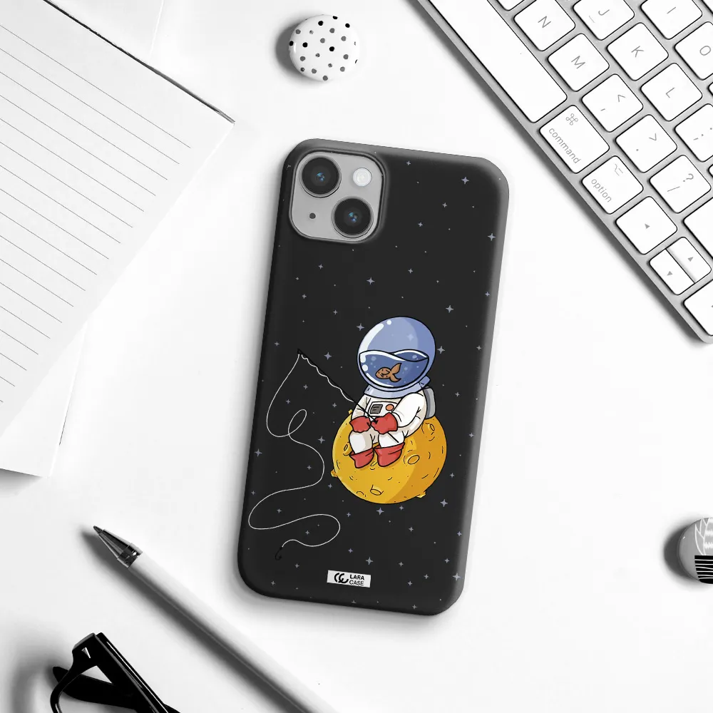 a cartoon of an astronaut sitting on a moon Apple iPhone 14 Silicone black Case