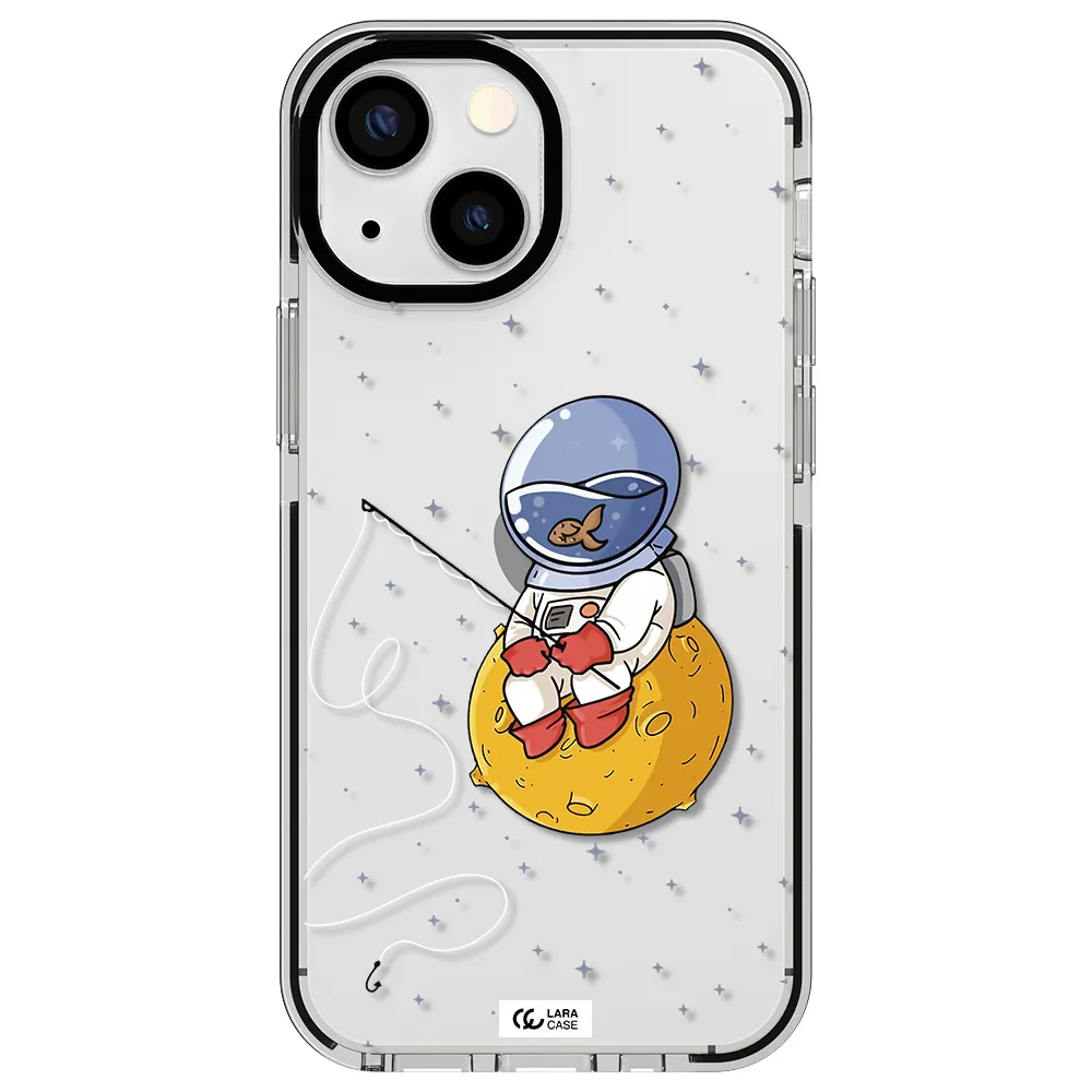 a cartoon of an astronaut sitting on a moon Apple iPhone 15 impact black border Case