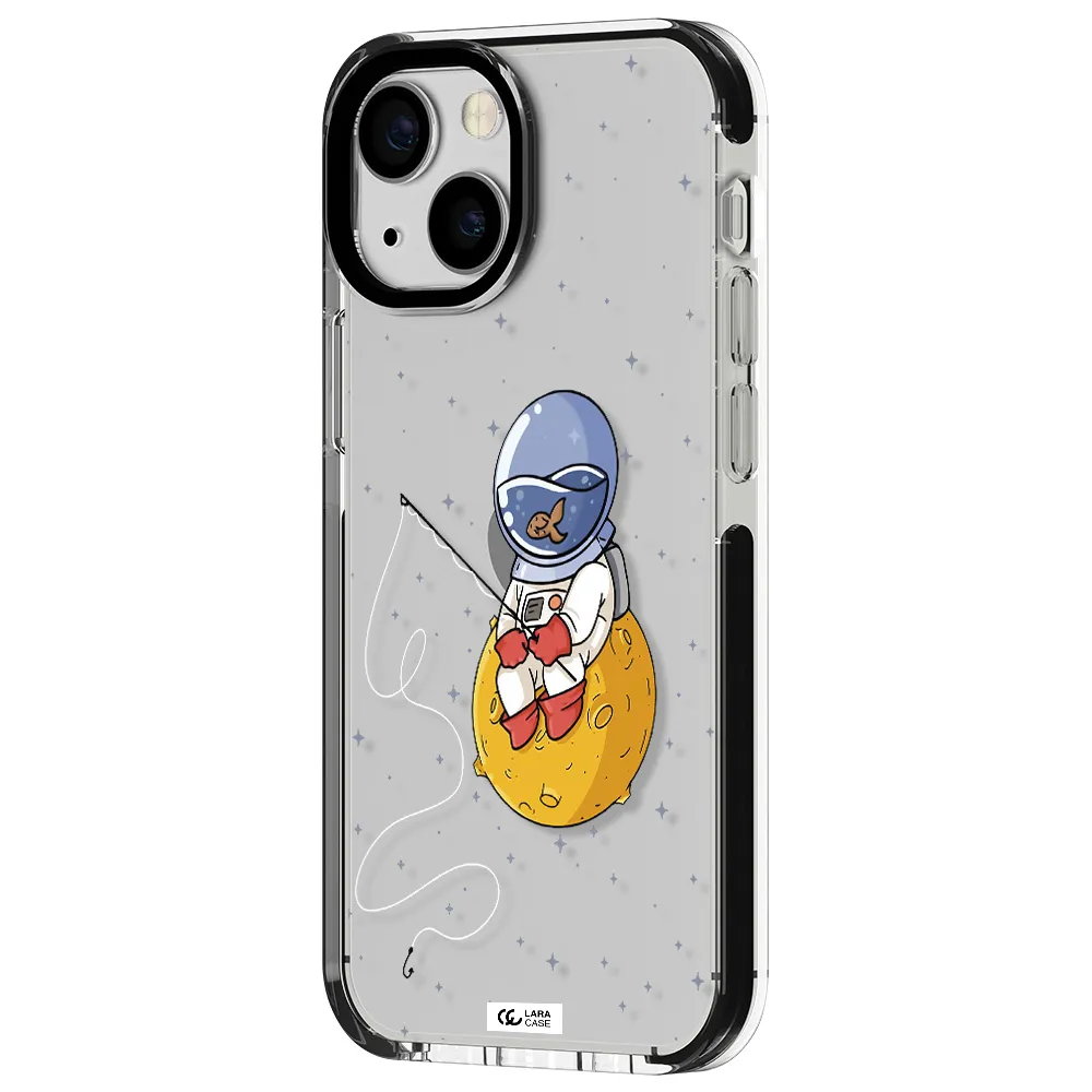 a cartoon of an astronaut sitting on a moon Apple iPhone 15 impact black border Case