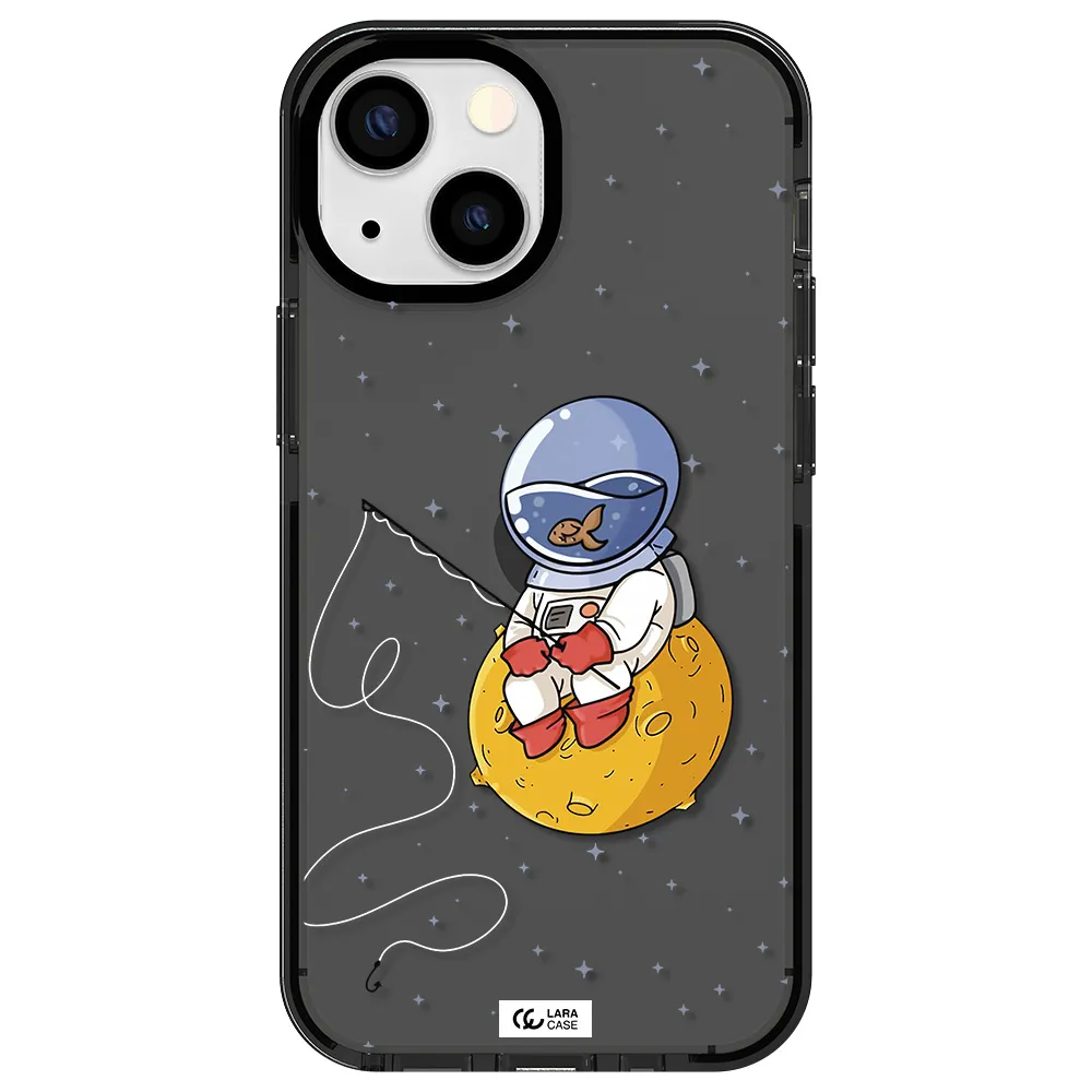 a cartoon of an astronaut sitting on a moon Apple iPhone 15 impact Smoke Black Case