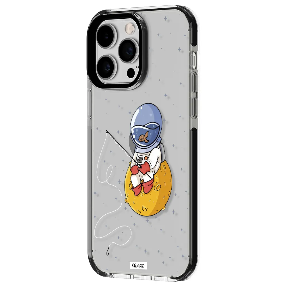 a cartoon of an astronaut sitting on a moon Apple iPhone 15 Pro impact black border Case