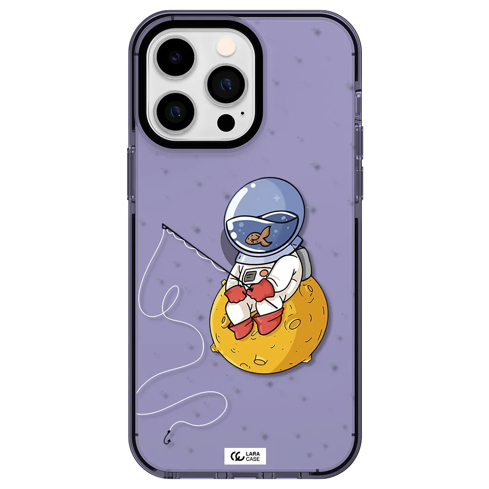 a cartoon of an astronaut sitting on a moon Apple iPhone 15 Pro impact Lilac Case
