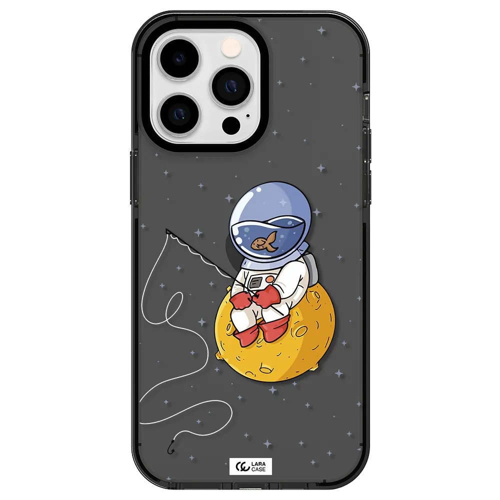 a cartoon of an astronaut sitting on a moon Apple iPhone 15 Pro Max impact Smoke Black Case