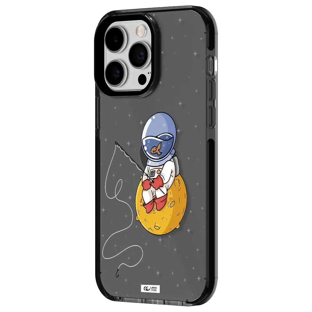a cartoon of an astronaut sitting on a moon Apple iPhone 15 Pro Max impact Smoke Black Case