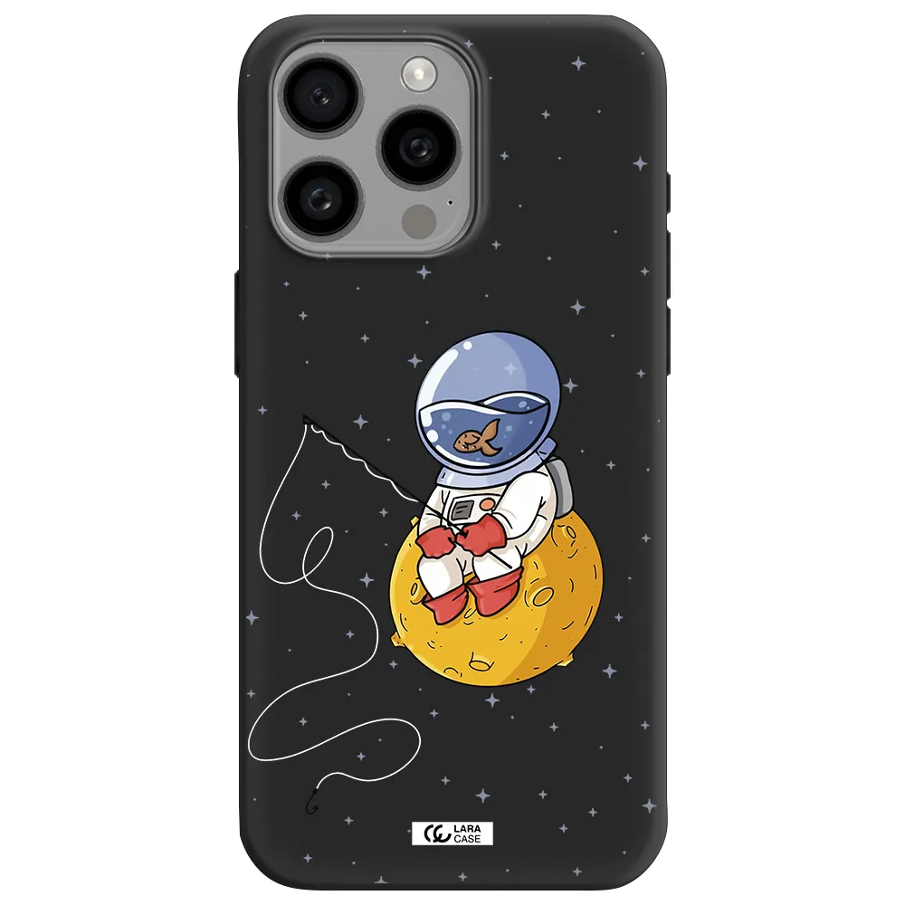 a cartoon of an astronaut sitting on a moon Apple Iphone 15 Pro max Silicone black Case