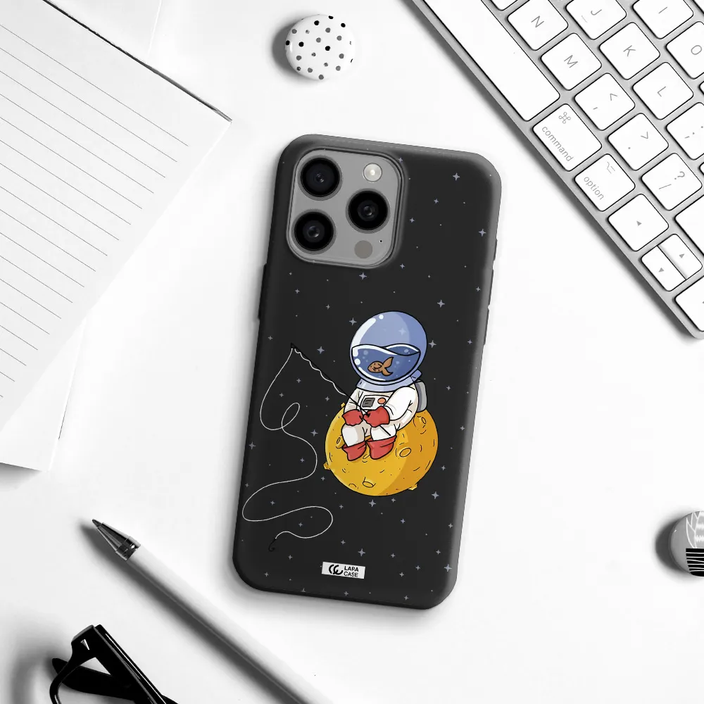 a cartoon of an astronaut sitting on a moon Apple Iphone 15 Pro max Silicone black Case