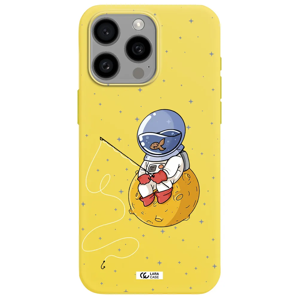 a cartoon of an astronaut sitting on a moon Apple Iphone 15 Pro max Silicone canary yellow Case
