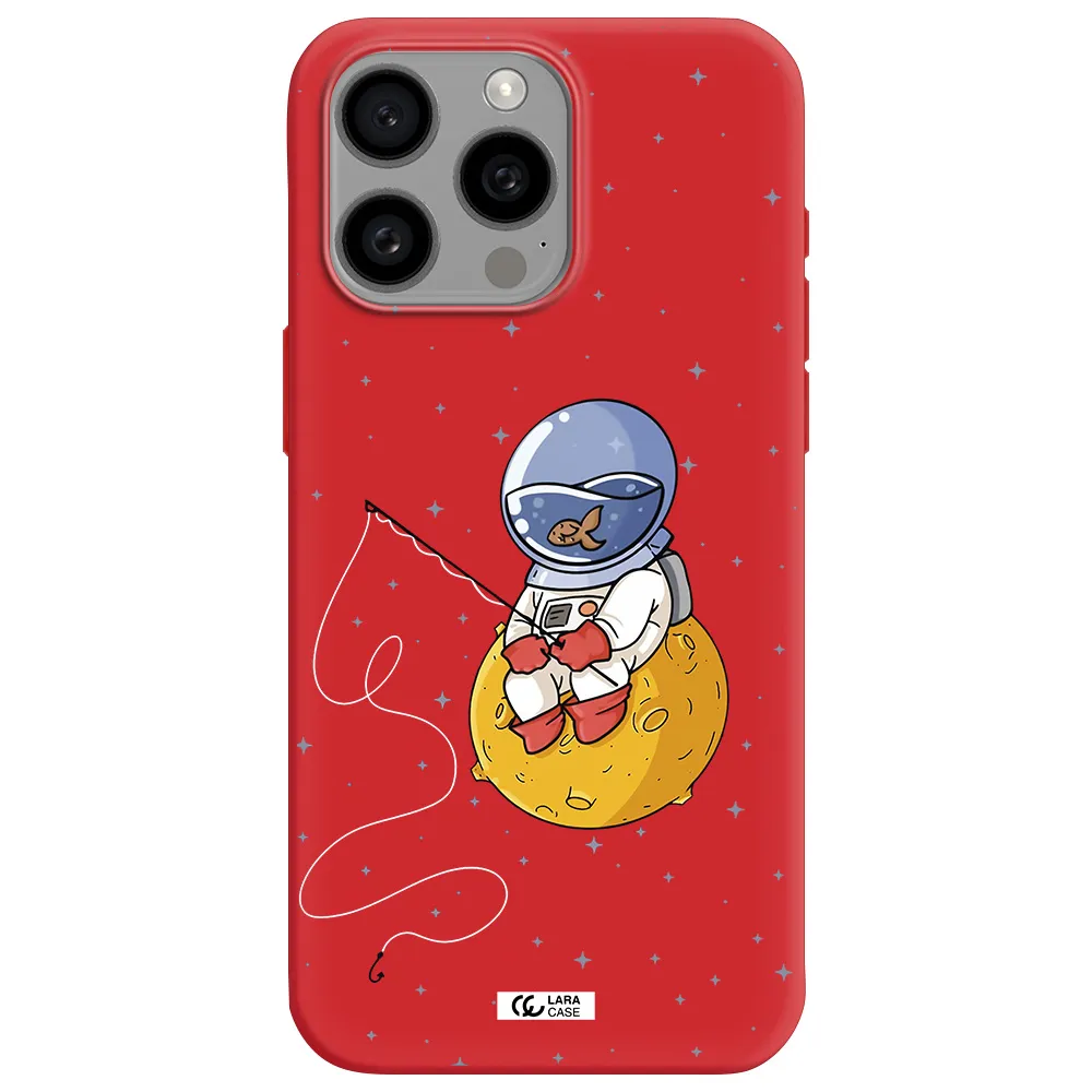 A Cartoon Of An Astronaut Sitting On A Moon Apple Iphone 15 Pro Max Silicone Imperial Red Case