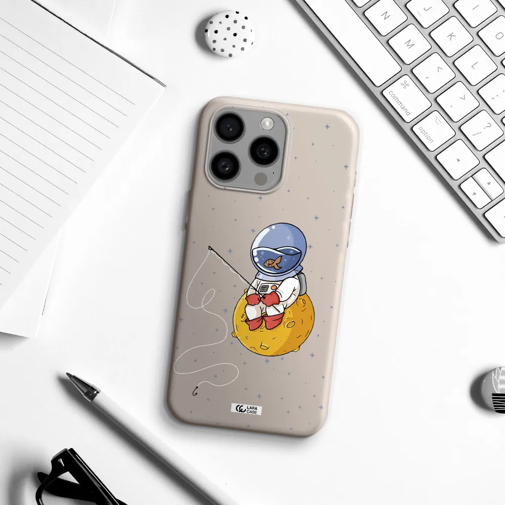 a cartoon of an astronaut sitting on a moon Apple Iphone 15 Pro max Silicone Stone Case