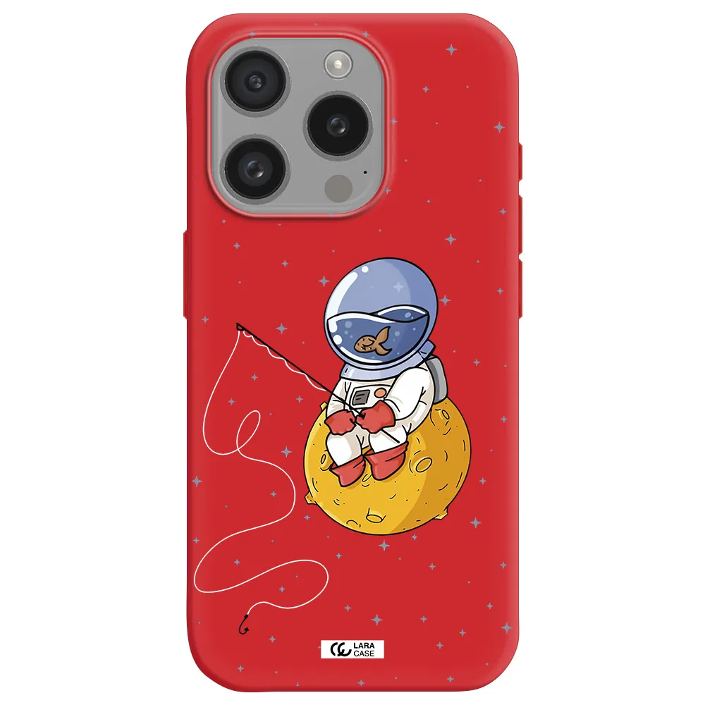 A Cartoon Of An Astronaut Sitting On A Moon Apple Iphone 15 Pro Silicone Imperial Red Case