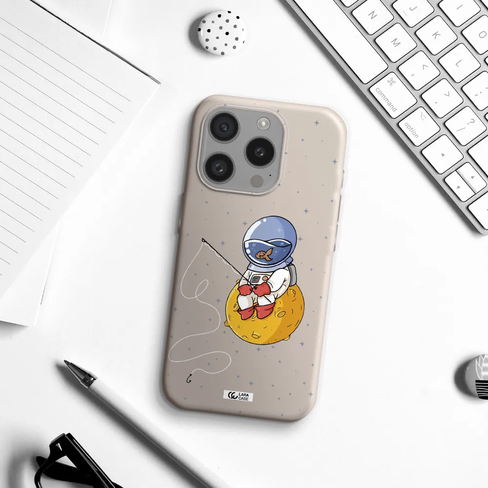 A Cartoon Of An Astronaut Sitting On A Moon Apple Iphone 15 Pro Silicone Stone Case