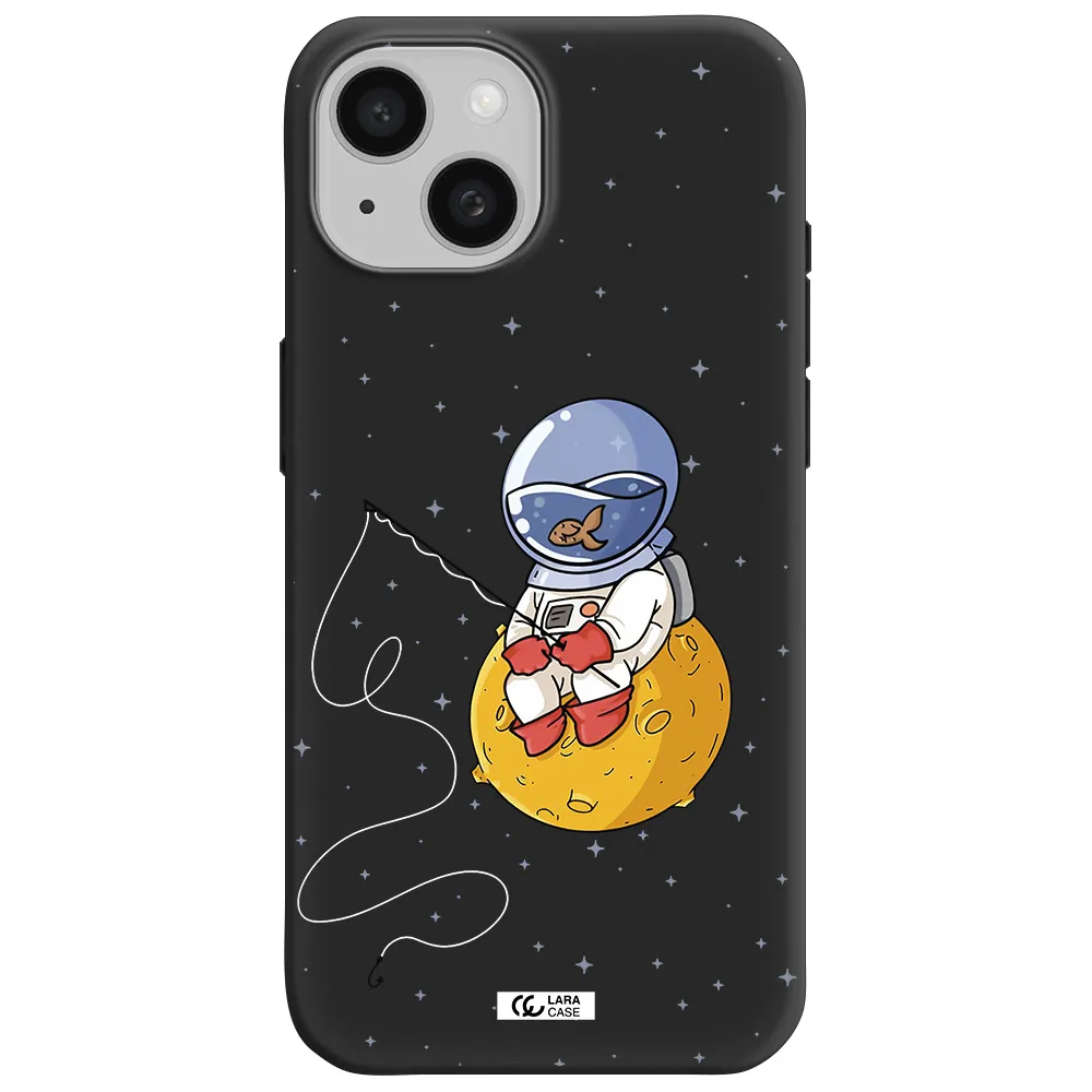 a cartoon of an astronaut sitting on a moon Apple iPhone 15 Silicone black Case