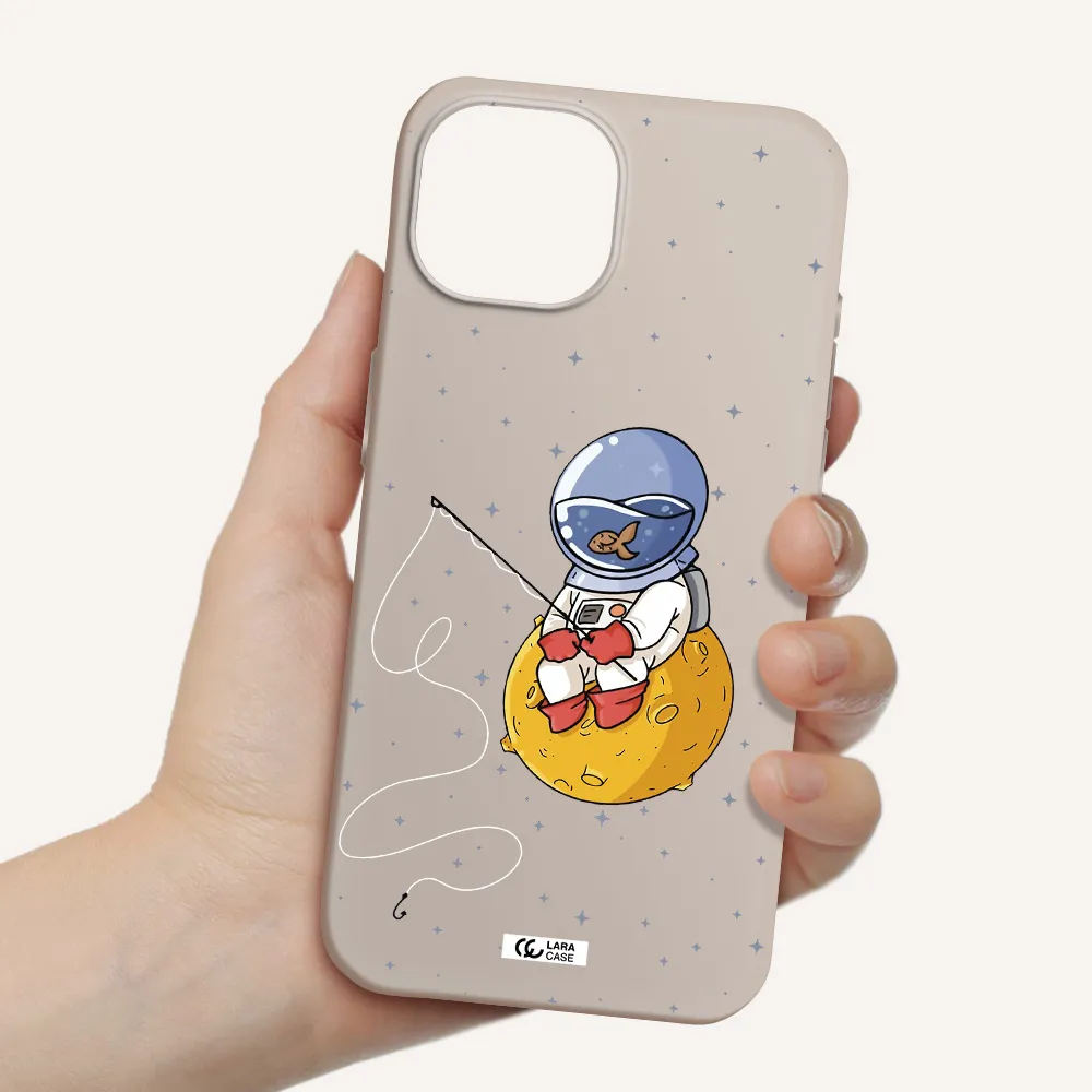 a cartoon of an astronaut sitting on a moon Apple iPhone 15 Silicone Stone Case