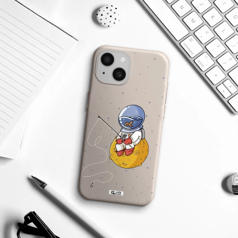 a cartoon of an astronaut sitting on a moon Apple iPhone 15 Silicone Stone Case