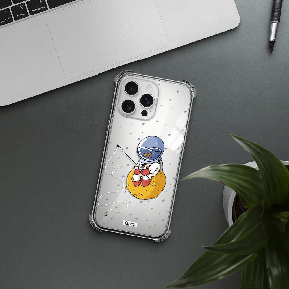 A Cartoon Of An Astronaut Sitting On A Moon Apple Iphone 16 Pro Max Clear Pc Case