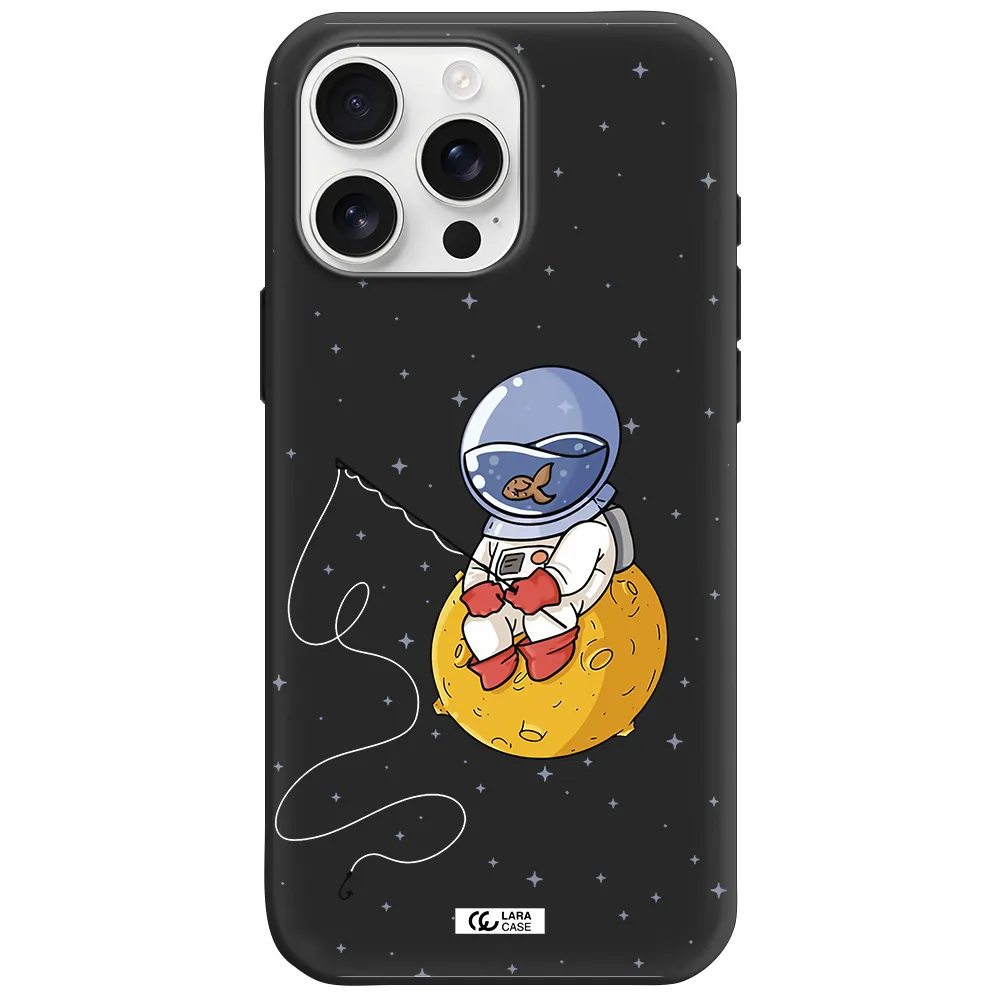 A Cartoon Of An Astronaut Sitting On A Moon Apple Iphone 16 Pro Max Silicone Black Case