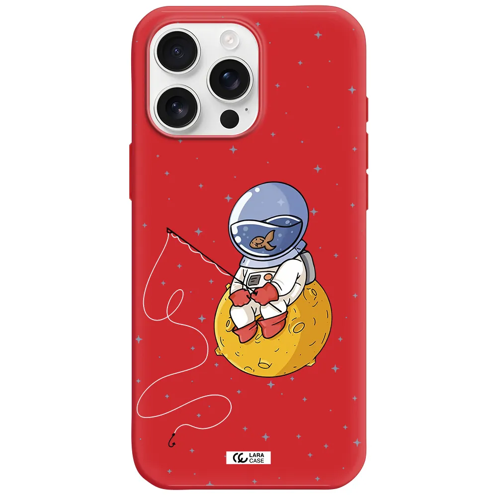 A Cartoon Of An Astronaut Sitting On A Moon Apple Iphone 16 Pro Max Silicone Imperial Red Case
